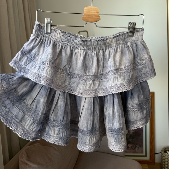 LoveShackFancy Ruffle Mini Skirt, Size L, Blue - Picture 3 of 8
